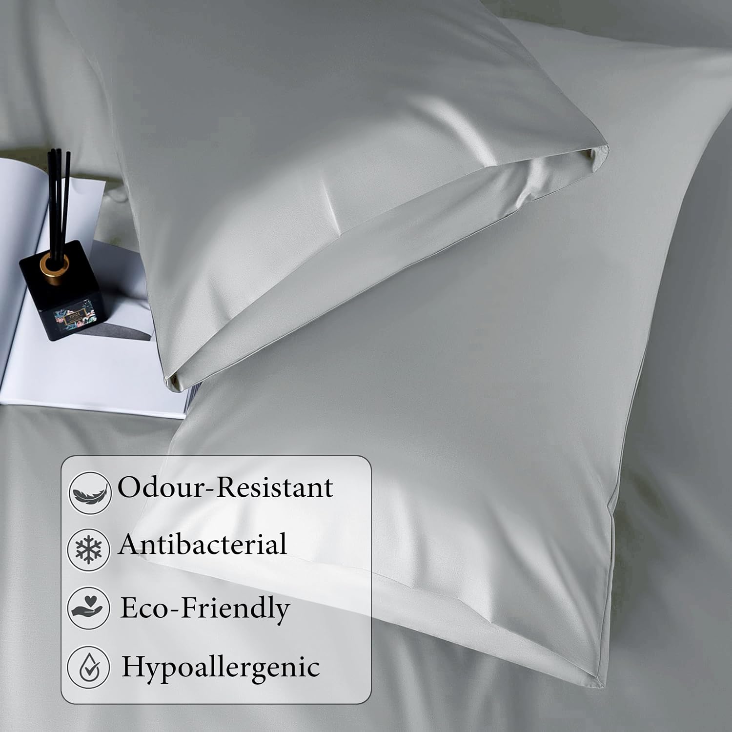 Satin Fitted Solid Bedsheet King Size With 2 Pillow Cover - 72 X 78 X 10 Inches, Silver | Lightweight & Breathable, Perfect For All Seasons