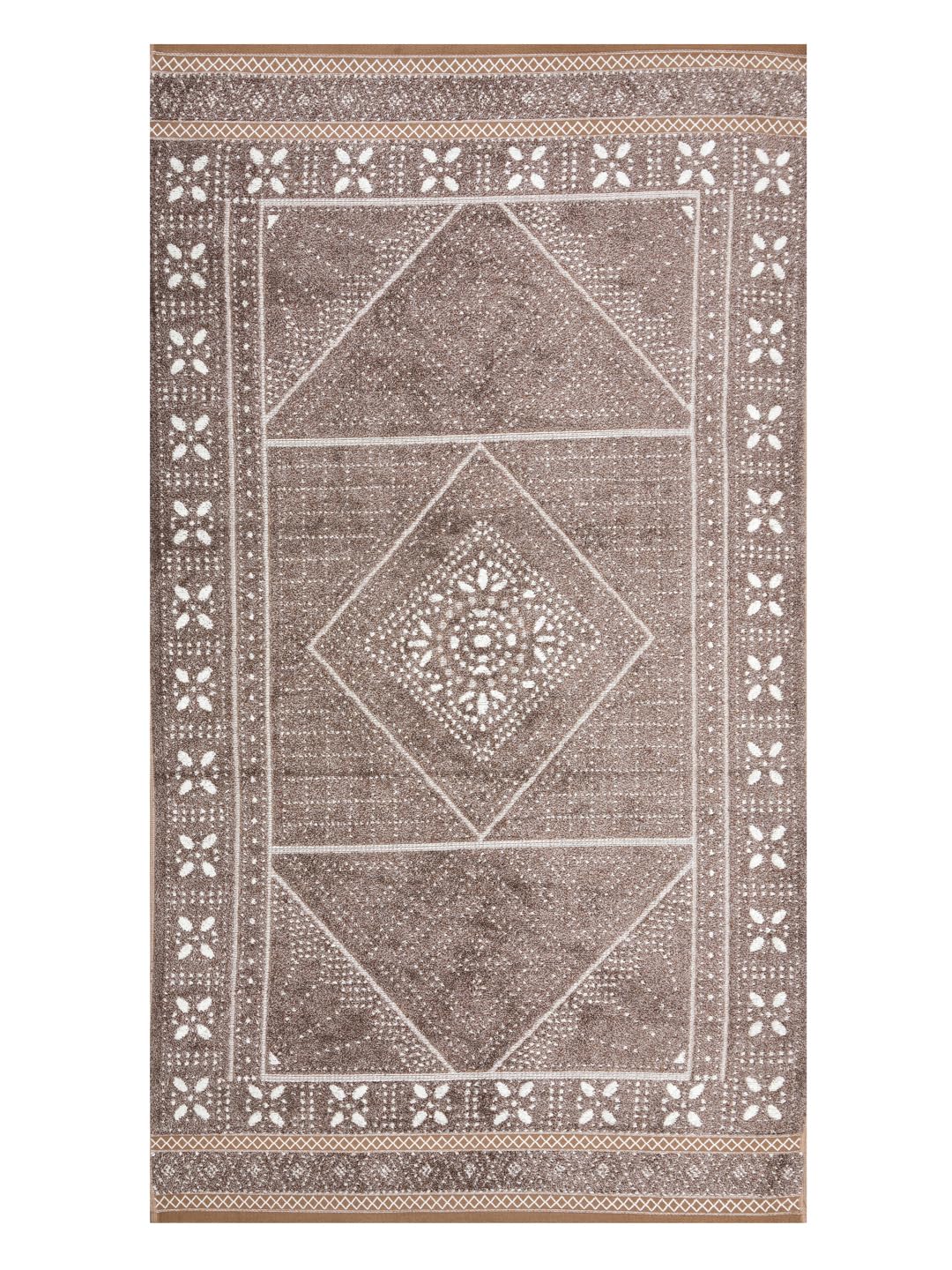 Homefresh Decorative Cotton Bath Towel 500 Gsm | Geometric Pattern Brown & White (Arkin)