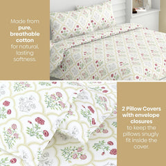 King Size Bedsheet With 2 Pillow Covers - 108 X 108 Inches, White & Green | Breathable Softness & Durability | Shrink?Resistant & Fade?Resistant