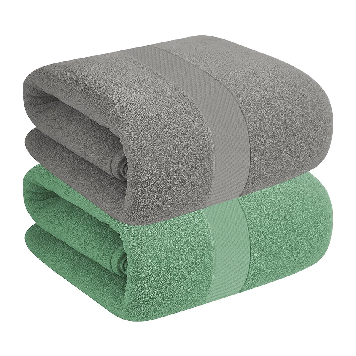 House Of Terry 100% Cotton Bath Towel 900 Gsm | Quick Dry, Soft & Absorbent, Fade-Resistant, Skin-Friendly For Men & Women Towel (Grey & Green) - Pack Of 2