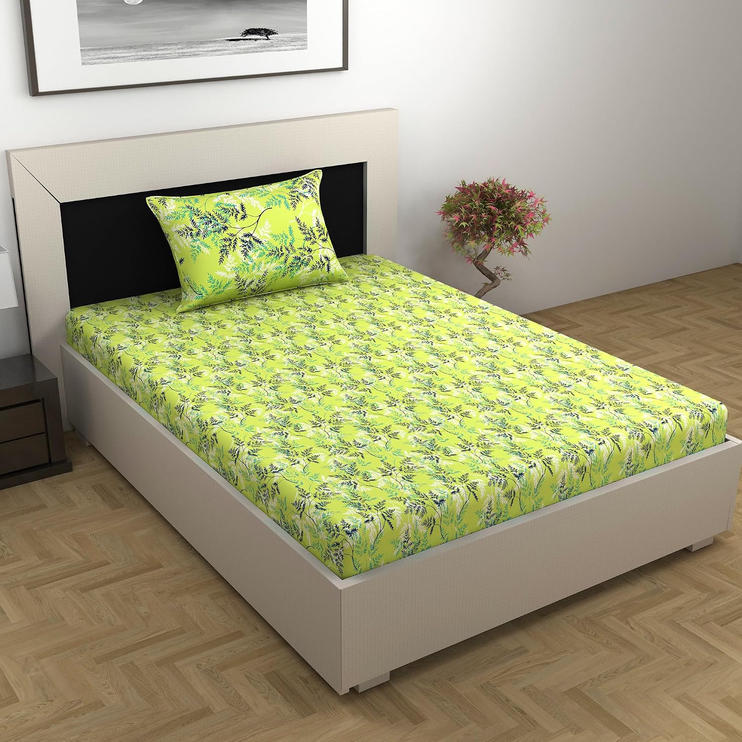 1 Single Bedsheet With 1 Pillow Cover - 57 X 87 Inches, Light Green | 144 Thread Count Lightweight, Soft, Skin Friendly - Everyday Use Cotton Bedsheet