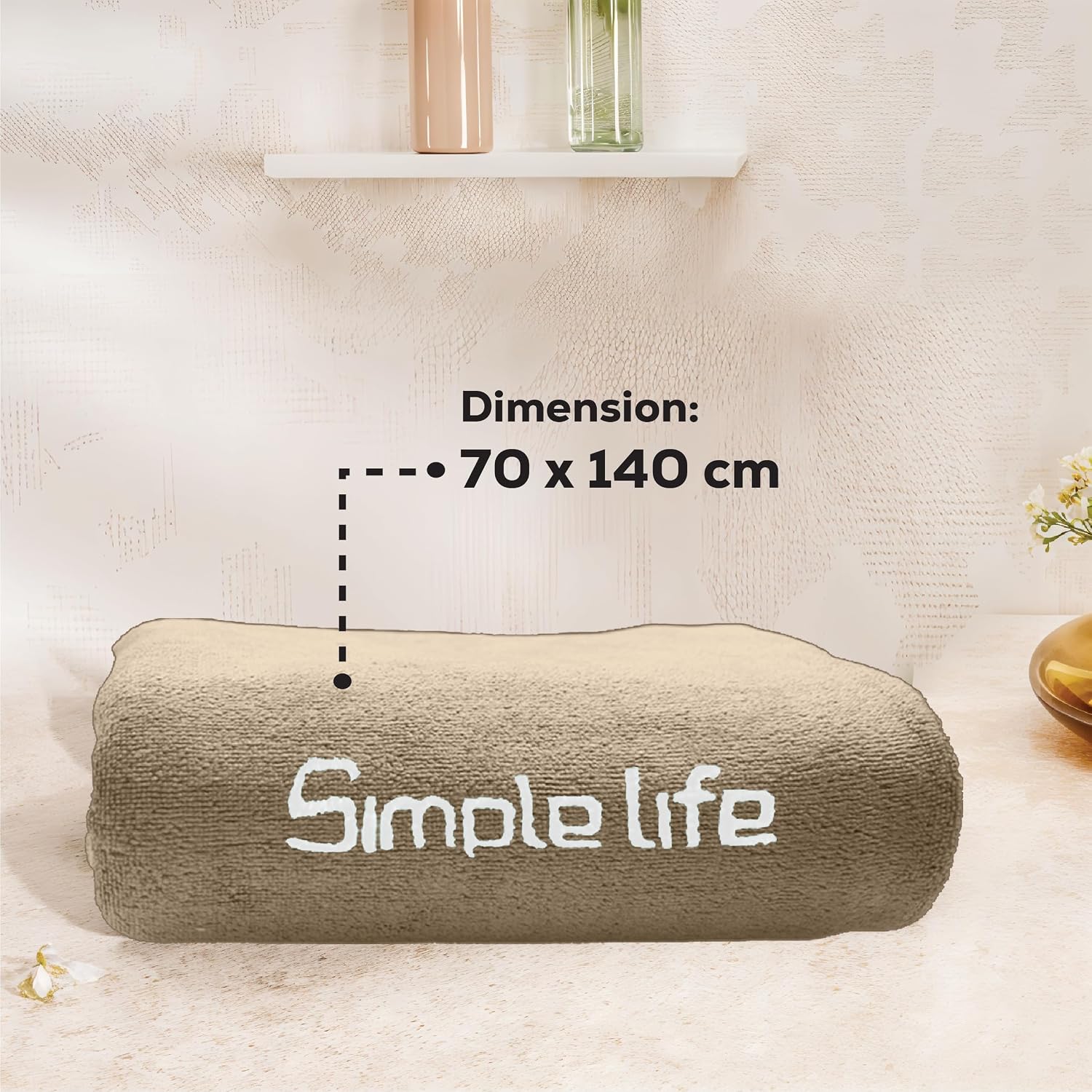 Housse Premium Soft Microfiber Embroidery Bath Towel 350 Gsm | Soft Absorbent Quick-Drying Sweat Towel (Simple Life - Brown)