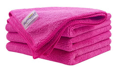 Softspun Microfiber Cloth 340 Gsm | Super Soft Absorbent Cleaning Towels Cleans & Polishes Everything In Your Home - Pack Of 4 (Pink)