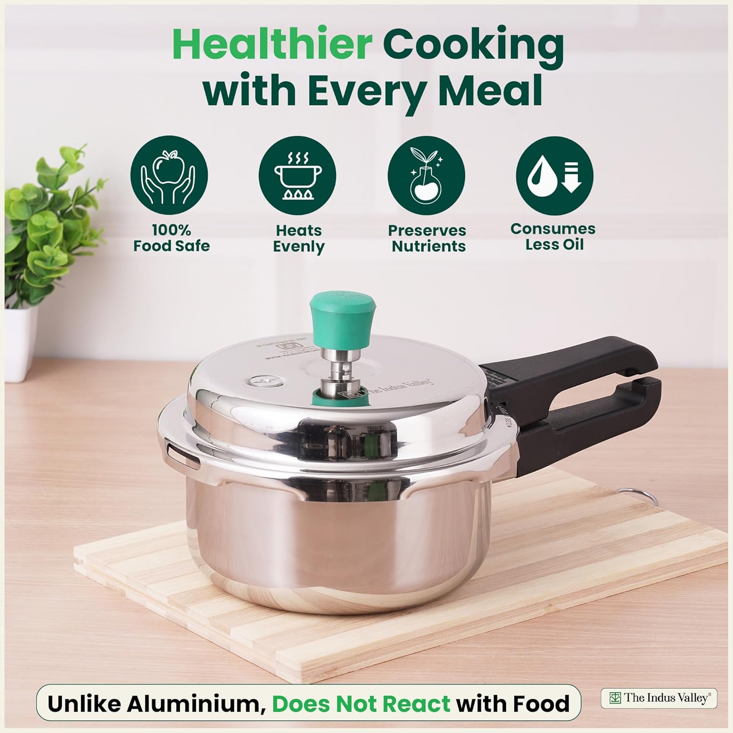 Triply Stainless Steel Pressure Cooker Outer Lid For 1-2 People | Very Small, 2 Liters, 1.5 Kg - Induction Friendly, Nonstick 3-Layer Construction, 5 Years Warranty