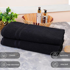 Pyaro Medium Size Bath Towel 900 Gsm | Spa & Gym Towel Sets, Fade Resistant, Ideal For Daily Use | Pack Of 2 (Black)