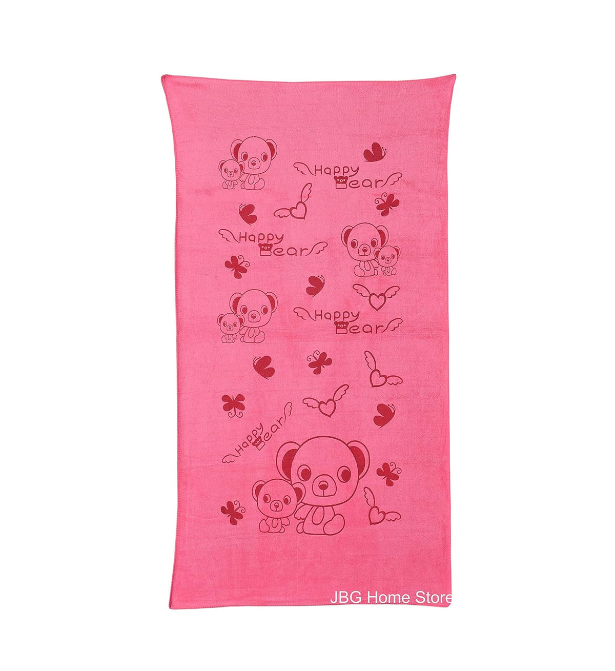Jbg Home Store Kids Bath Towel 250 Gsm | Premium Microfiber Quick Drying Towels For Babies, Cartoon Print Wash Dry Cloth Towel (Pink Bear) - 1 Pcs