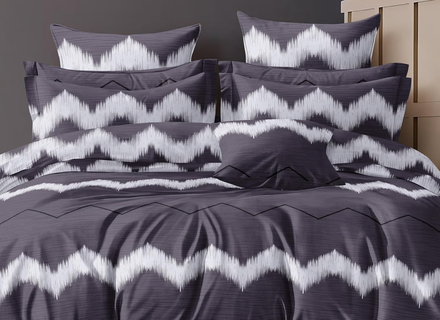 Cotton Elastic Fitted Printed Queen Size Double Bed Bedsheet With 2 Pillow Cover | 60 X 78 Inches, Grey & White - Soft Touch, Wrinkle Resistant, Skin Friendly