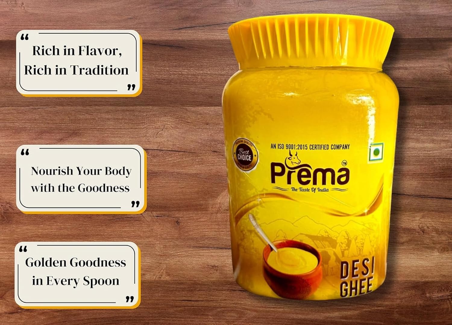 100% Pure Desi Ghee By Prema | Homemade Rich In Taste & Nutrients Desi Ghee Perfect For Dhokla | 4 Litre (1 Litr * 4) 135.2 Ounce | Jar Pack
