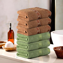 Kuber Industries Cotton Hand & Face Towels 200 Gsm | For Men & Women Easily Washable Workout Gym Napkins Pocket Towel - Green & Golden (Pack Of 6)
