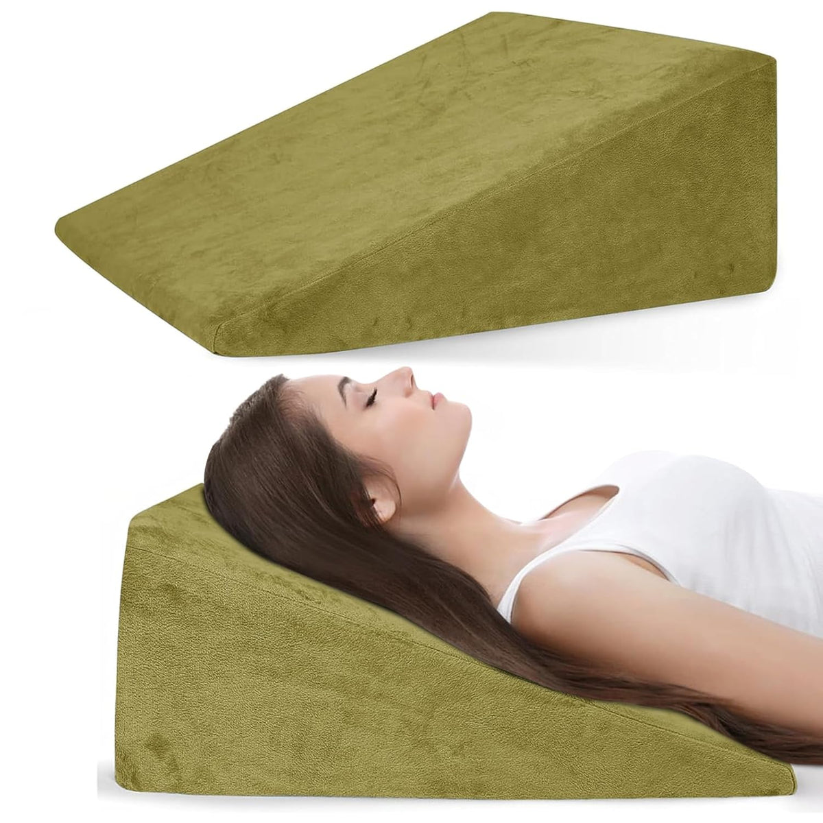Wedge Pillow, Back Support Pillow For Neck Pain, Medium Firm, Green Color | Pillow For Headaches, Reflux, Shoulders, Back Pain & High Resilience, Velvet Fabric, Adjustable Pillow - Pack Of 1