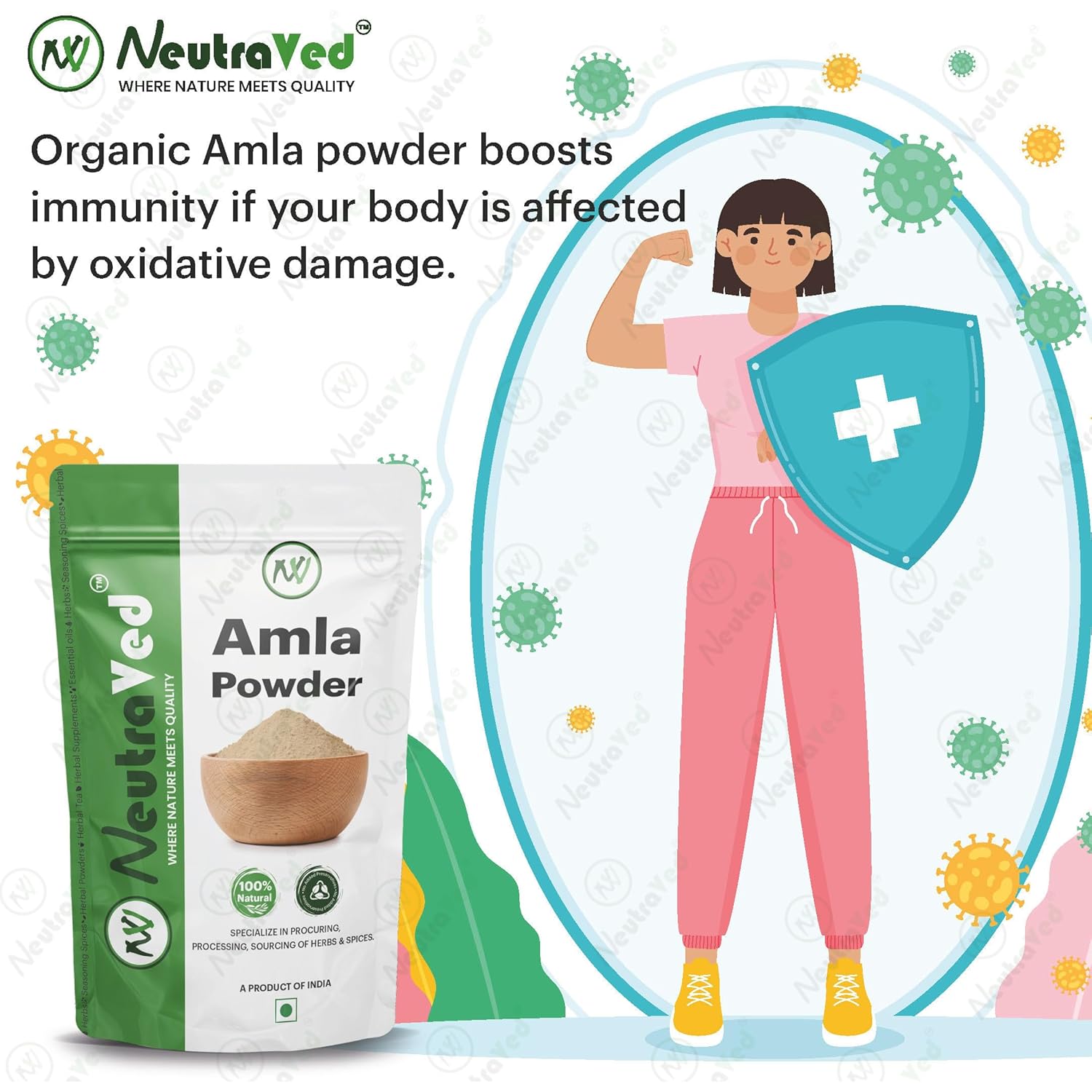 Neutraved Quality Amla Powder For Eating Amla Seed Less Powder Food Grade, May Help In Good Hair Growth, Food - Grade Stand - Up Zipper Pouch | 200gm 0.4lbs