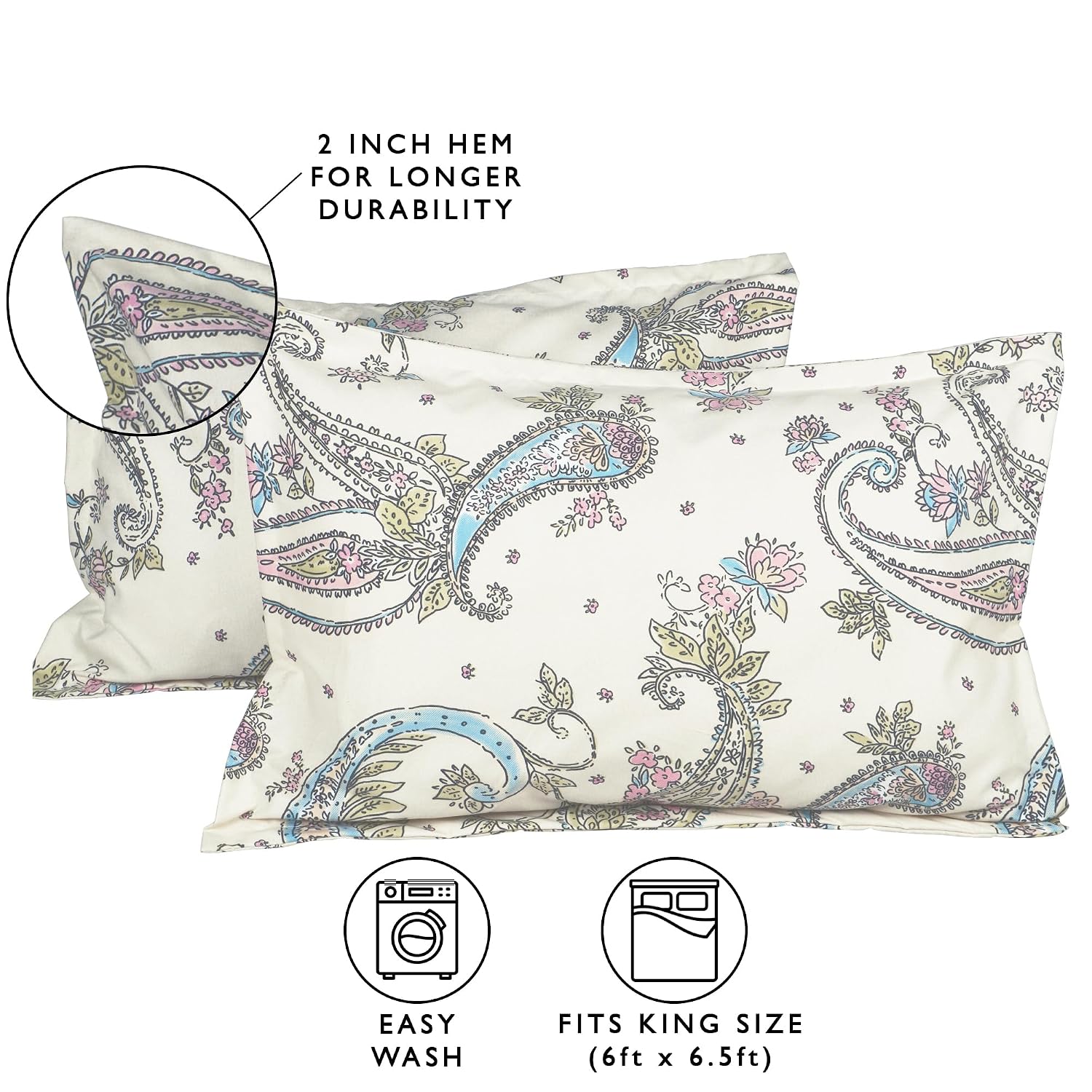 Fitted Bedsheets King Size With 2 Pillow Cover - 72 X 72 Inches, Ivory | All Around Elastic Bedsheet - Crafted From Soft, Breathable Fabric