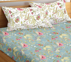 Premium 100% Cotton Queen Size Bedsheet With 2 Pillow Covers - 86 X 104 Inches, Multicolor | 180 Thread Count Ultra Soft | Ideal For House, Guest Home, Hotel