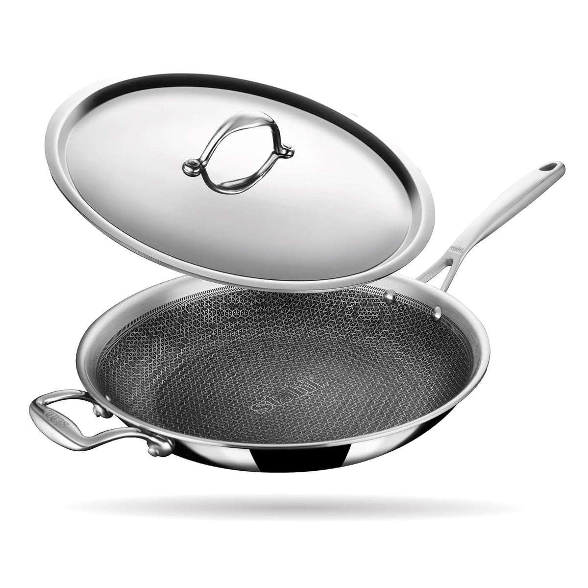 Artisan Hybrid Triply Frying Pan With Lid - 2.3 Liters, 28 Cm | Non Stick Fry Pan Induction Base - Omelet Pan - Frying Pan Stainless Steel