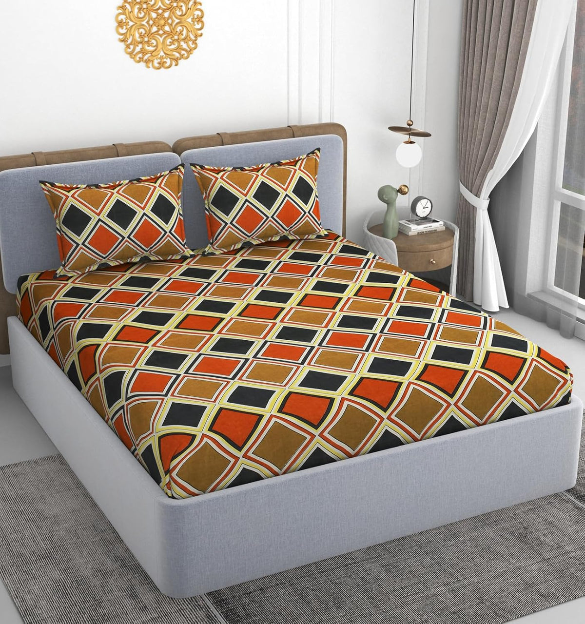 All Around Elastic Fitted Bedsheets King Size With 2 Pillow Covers | Double Size 72 X 78 X 10 Inches, Multicolor - Ideal For Hotel, House, Bedroom, Guest House