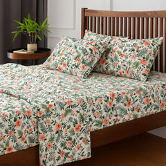 Printed King Size Bedsheet With 2 Pillow Cover - 108 X 108 Inches, White & Green | Hotel Luxury Bedding Wrinkle Free | Ultra Durable & Easy Care