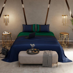 Super King Bedsheet With 2 Pillow Covers & Comforter - 108 X 108 Inches, Navy & Green | Hypoallergenic, Breathable, Gentle On Skin & Hair, Fade & Wrinkle Resistant, Wedding Gift For Couples