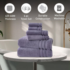 Mytrident Finesse 100% Cotton 2 Bath + 2 Hand & 2 Face Towels 1800 Gsm (Purple) -6 Piece