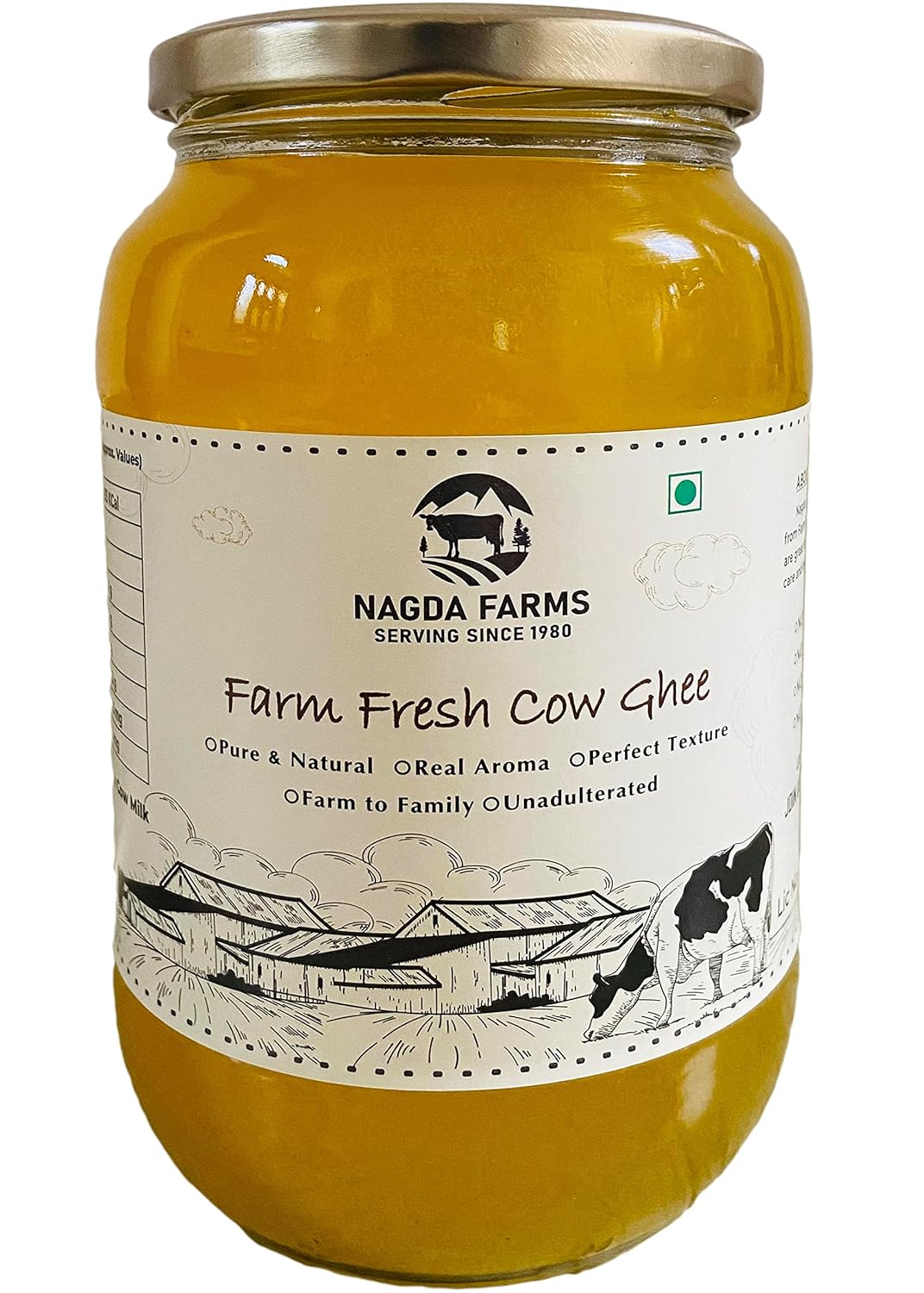 Organic Farm Fresh Cow Ghee By Nagda Farms | Natural & Healthy Desi Cow Ghee Helps In Improving Digestive System | (500ml) 16.9 Ounce | Jar Pack
