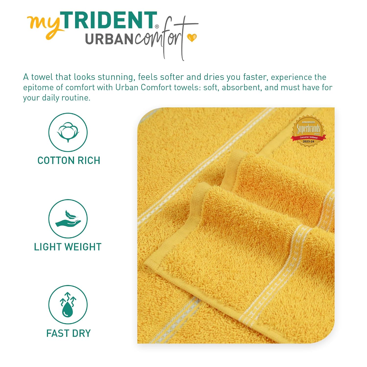 Mytrident Bath Towel Urban Comfort 450 Gsm | 100% Cotton Bath Towel (Drama Yellow)