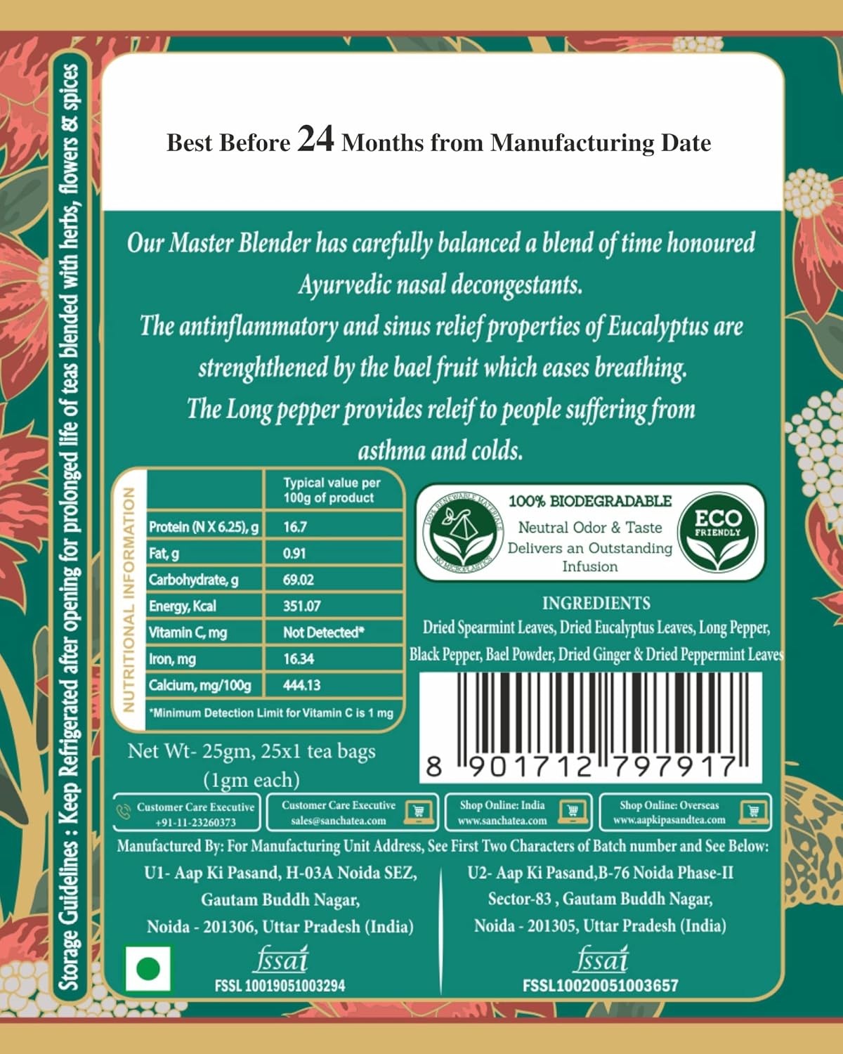 San-Cha Happy Breathing Herbal Tea - 25 Biodegradable Herbal Tea Bags | Relief Against Air Pollutants - Zero Caffeine, Environment Friendly