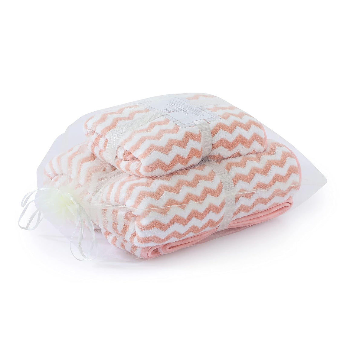 Spread Spain Microfiber Wave Coral Face & Bath Towel 900 Gsm | Quick-Drying & Ultra Absorbent Towel Set For Anniversary & Wedding Gift - Peach (Pack Of 2)