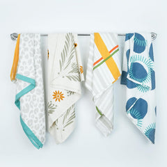 Thirsty Towel Bamboo Bath Towels 960 Gsm | Quick Dry Lightweight High Absorbent Bath Towel | Pack Of 4 (Piano Pop + Sunlight Bloom + Tangerine Dream & Floral Tiles)