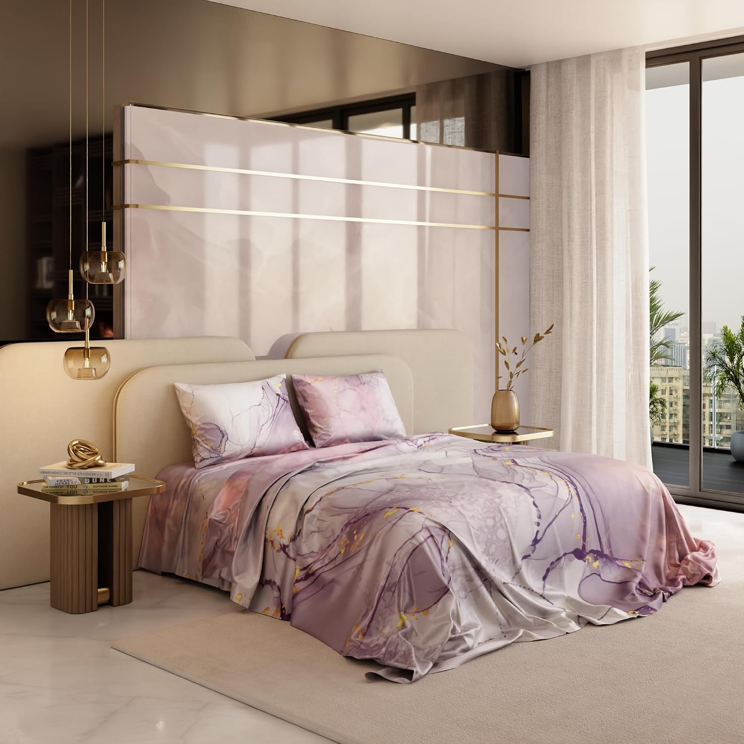 Super King Bedsheet With 2 Pillow Covers - 108 X 108 Inches, Lavender & Peach | Hypoallergenic, Breathable, Gentle On Skin & Hair, Fade & Wrinkle Resistant, Wedding Gift For Couples