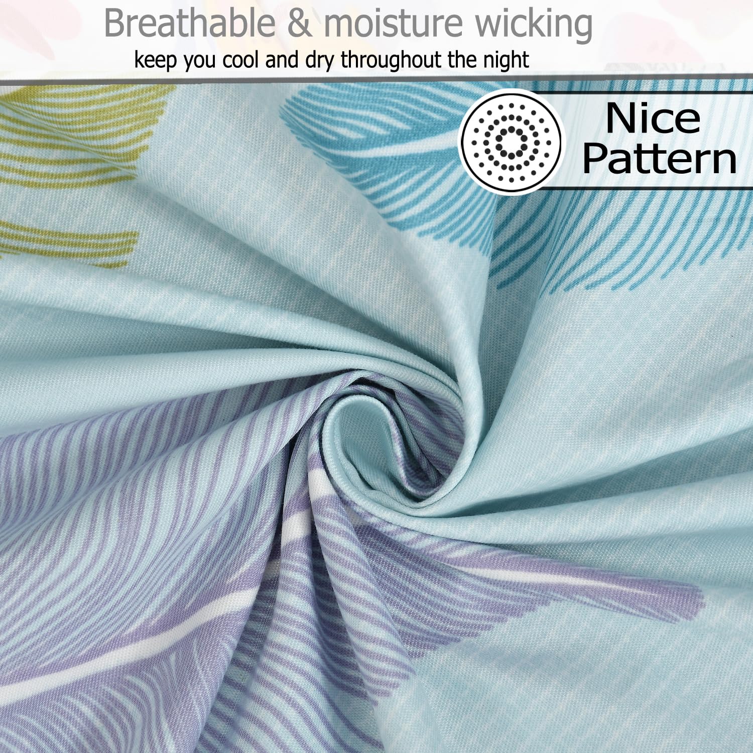 Soft Cotton Single Size Bedsheet With 1 Pillow Cover | 60 X 90 Inches, Aqua | Anti-Fade Printed Design | 200 Thread Count