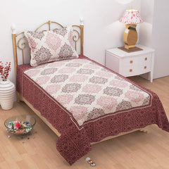 1 Single Bedsheet With 1 Large Pillow Cover - Size - 60 X 100 Inches, Maroon | Designer Printed Bedsheet Set - Naturally Soft, Breathable, & Skin Friendly