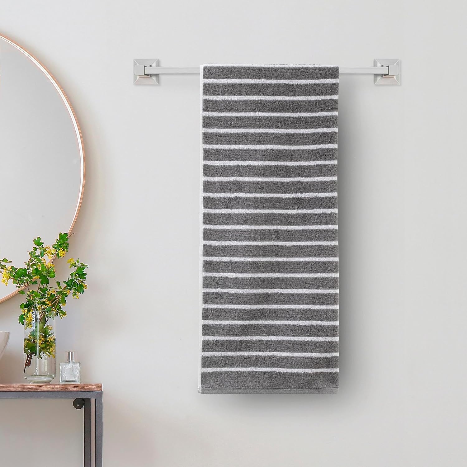 Home Centre Refresh Essence Cotton Striped Bath Towel 450 Gsm (Grey)