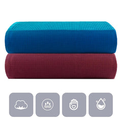 Casa Copenhagen Designed In Denmark Waffle Super Soft 2 Pieces 100% Cotton Large Bath Towel 525 Gsm - Burgundy & Electric