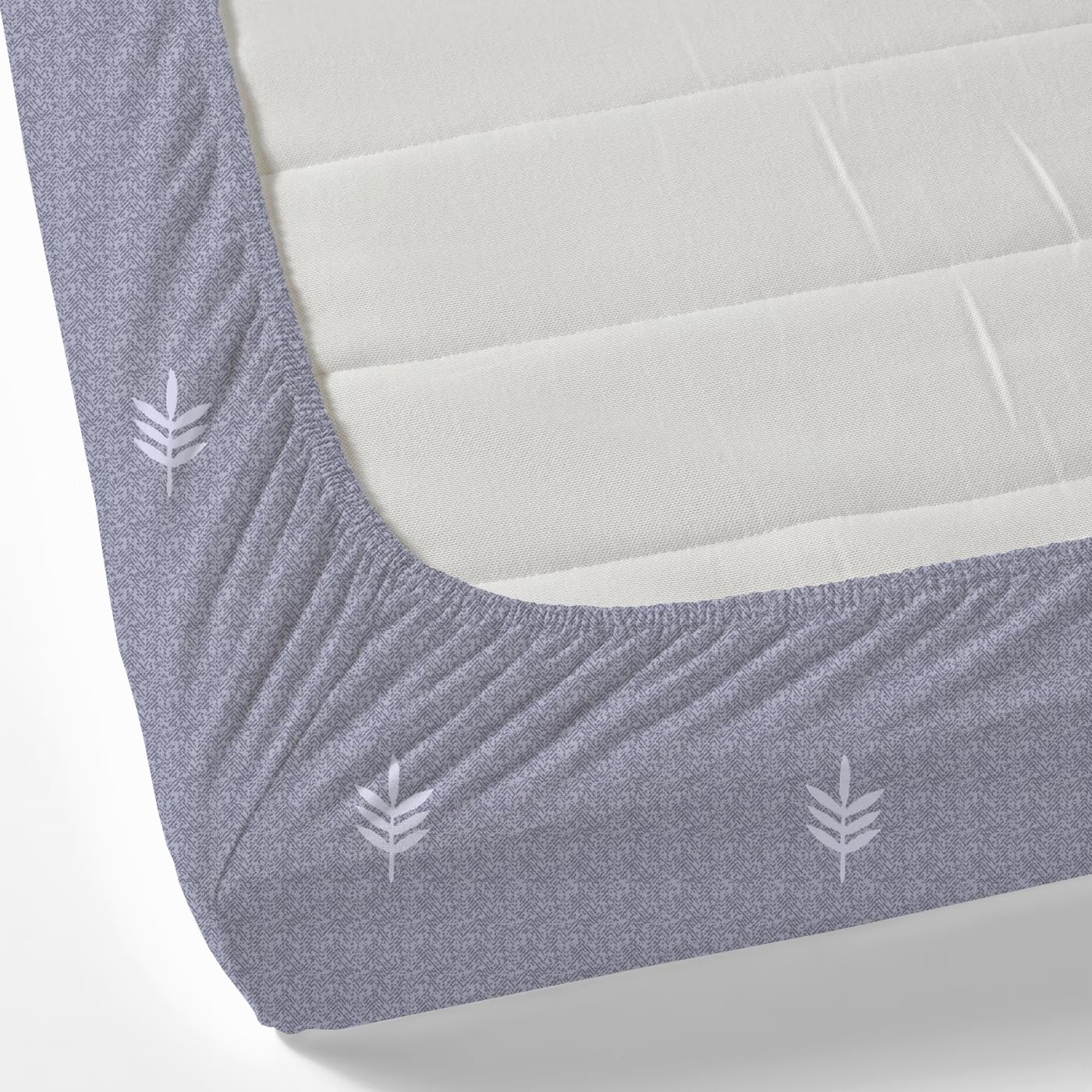 Elastic Fitted Bedsheet For Single Bed Pure Cotton With 1 Pillow Cover | 36 X 78 Inches, Seal Grey & White | Lightweight, Soft, & Comfortable