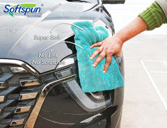 Softspun Microfiber Cloth Towel 400 Gsm | Extra Thick Microfiber Cleaning Cloths Perfect For Bike, Auto, Cars Both Interior & Exterior (Grey & Aqua Blue)- Pack Of 1