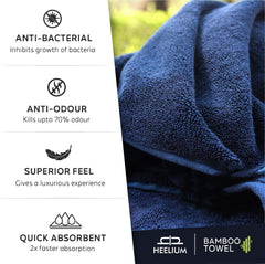 Heelium Bamboo Hand Towel 1200 Gsm | Ultra Absorbent & Anti-Bacterial | 3x Softer Than Cotton Towels (Light Grey, Blue, Grey, Teal, White, Iris) - Pack Of 6
