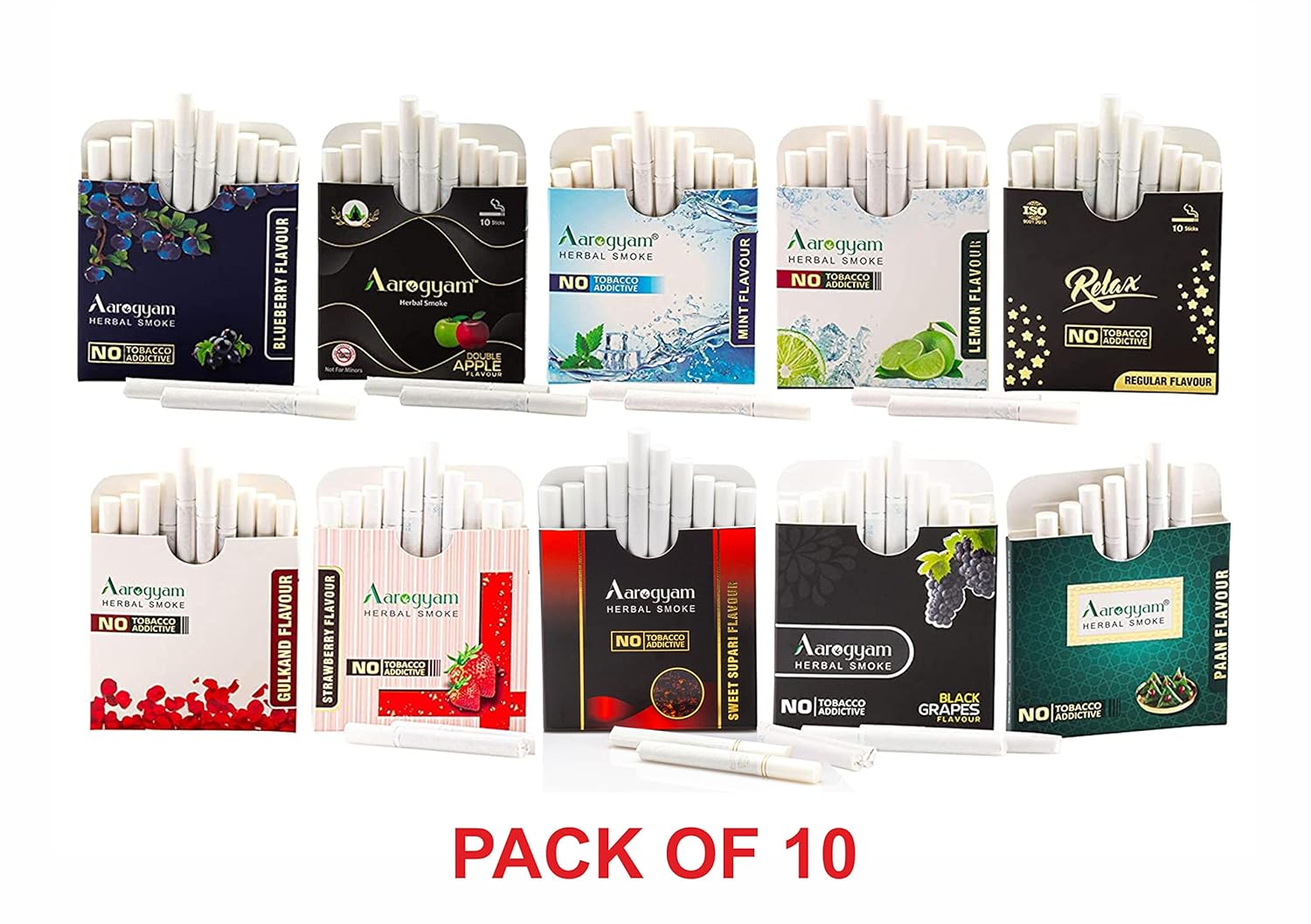 Aarogyam Herbals Flavoured Cigarette 100% Tobacco & Nicotine Free Smoke For Relieve Stress & Mood Enhance Product - Pack Of 10 Flavour 10 Sticks In Each Packet