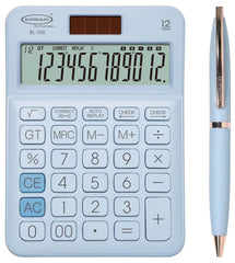 Bambalio Set Of Elegant Calculator & Pen Blue | 12 Digits-large LC Display ,112 Steps Check And Correct | 3 Years Warranty - For Use School, Office, Study, Travel, Daily Use