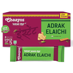 Chaayos Instant Premix Chai Adrak Elaichi - 5 Sachets, 60gm, 2.1 Ounce | Infused With Ginger, Cardamom & Assam Black Tea Leaves - Low Sugar, Hassle Free