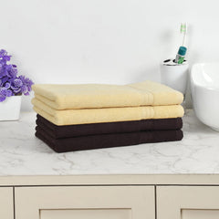 Fresh From Loom Luxury Fur Collection Hand Towel 500 Gsm Napkins Cotton High Absorbency Double Stitched Size (Cream & Coffee) - Set Of 4