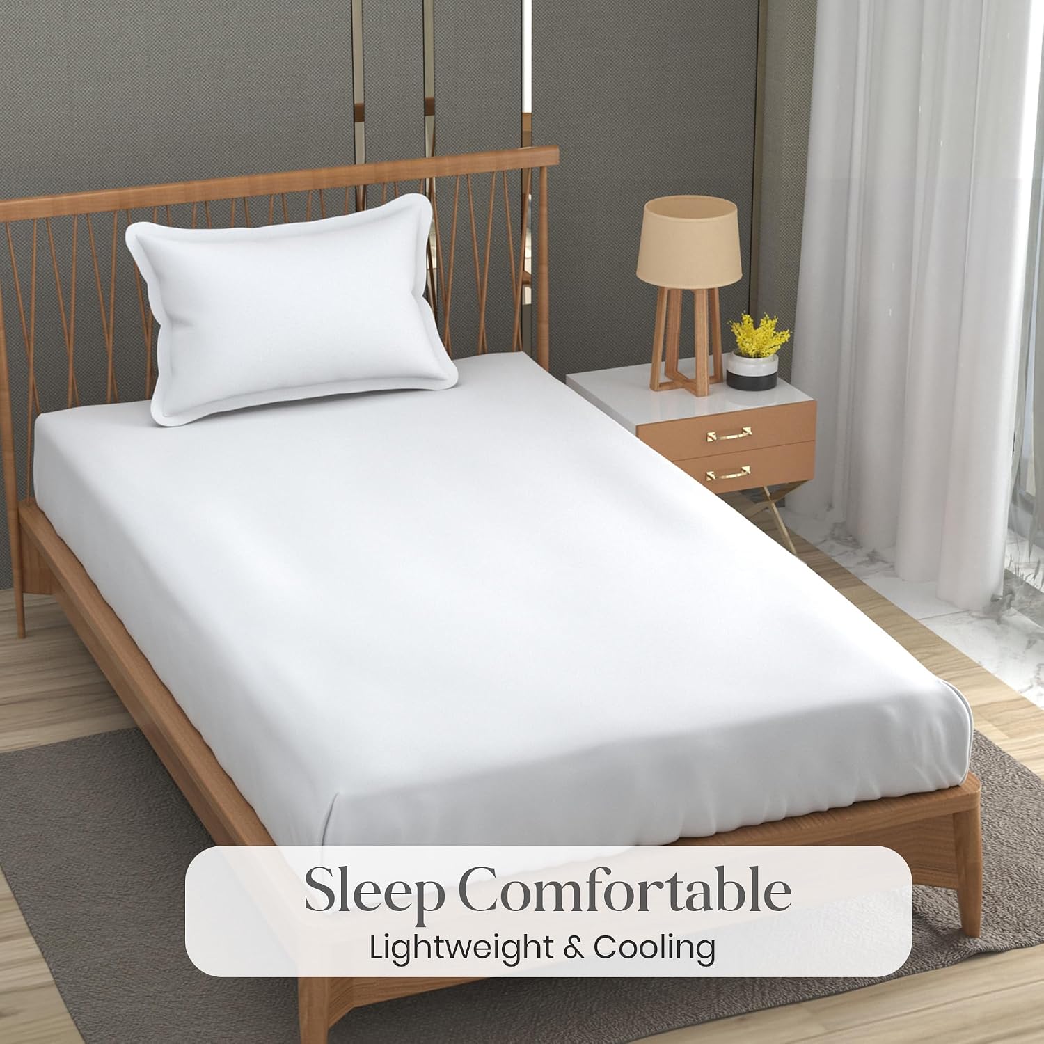 Solid Plain Single Size Bedsheet Set With 1 Pillow Covers | Size - 60 X 90 Inches, White | Ideal For All Seasons Due To Its Breathable Nature