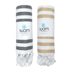 Suam Suntails Lightweight 100% Cotton Bath Towel 400 Gsm (Sandal - Dark Blue & Grey - Black, Suntails Towel, Cotton, Standard, 2, Af-Bt) - Pack Of 2