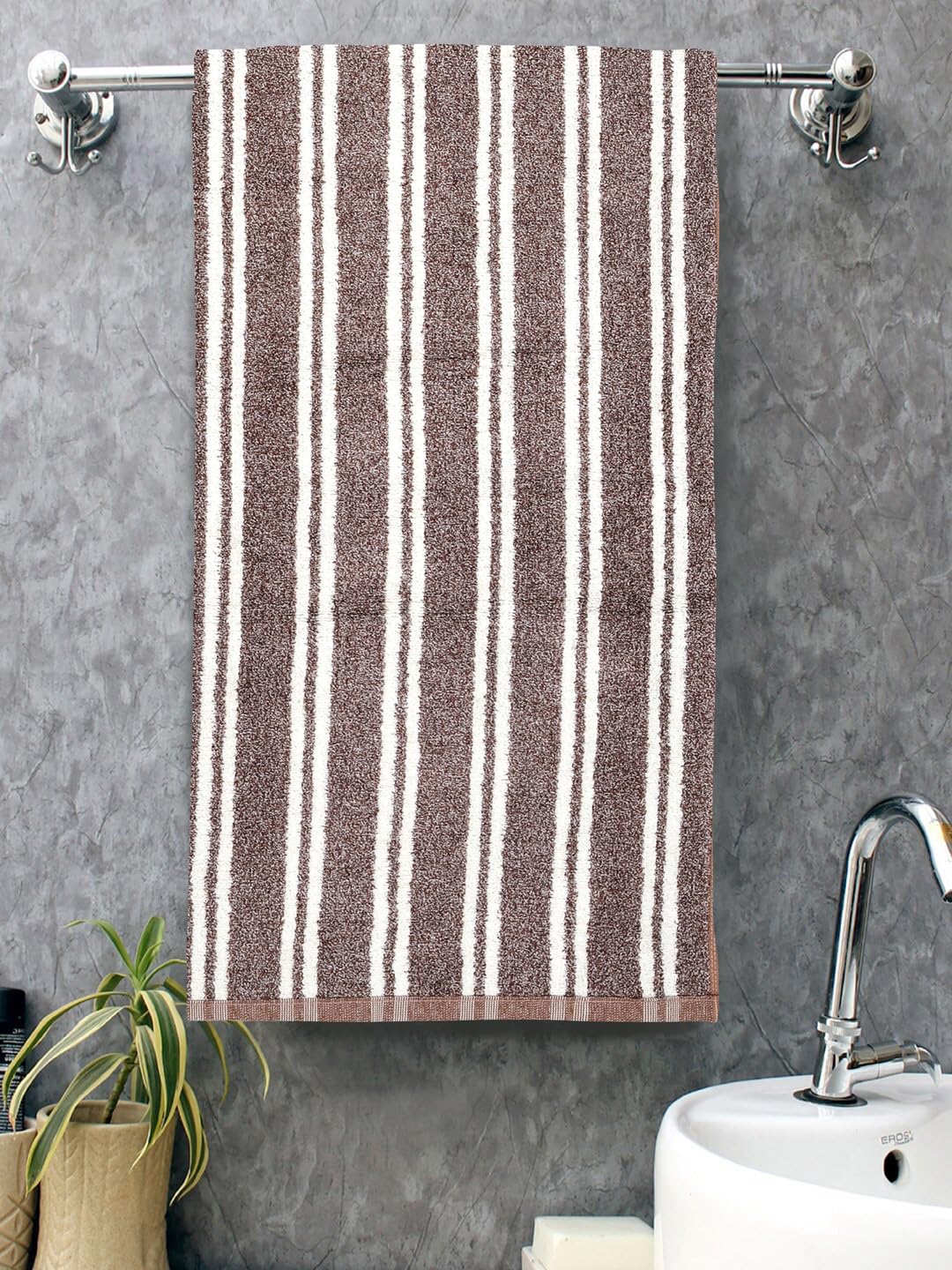 Homefresh Decorative Cotton Bath Towel 500 Gsm | Geometric Pattern Brown & White (Savanna)