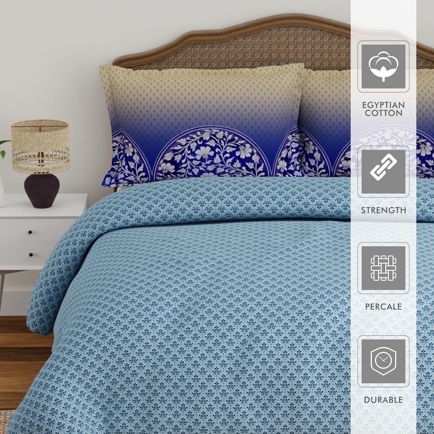 100% Cotton Bedsheet Set For Double Bed - 108 X 108 Inches, Blue | 1 Double Bed Sheet & 2 Pillow Covers - Gift For Weddings Or Birthdays King Size
