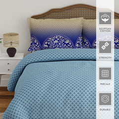 100% Cotton Bedsheet Set For Double Bed - 108 X 108 Inches, Blue | 1 Double Bed Sheet & 2 Pillow Covers - Gift For Weddings Or Birthdays King Size