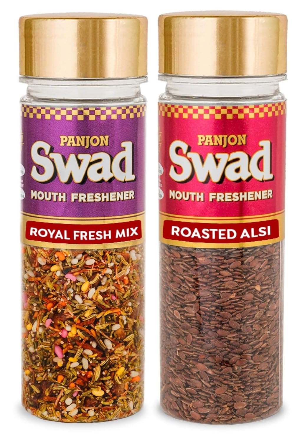 Panjon Swad Royal Fresh Mix & Roasted Alsi Mouth Fresheners 230gm, (115gm *2 Bottles)
