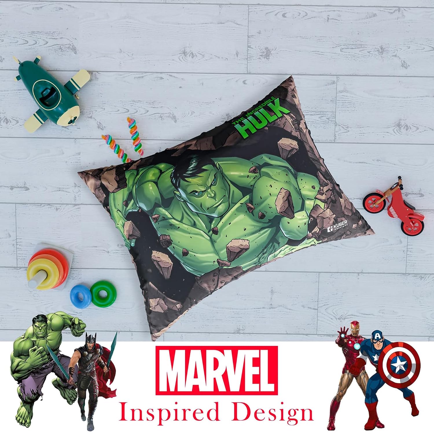 Kid's Soft Pillow For Sleeping, Marvel Hulk Print Pillow, Green - 12 X18 Inch | Suitable For All Sleepers, Multipurpose & Comfortable, Breathable, Lightweight - Pack Of 6