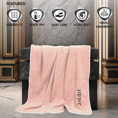 Housse Premium Soft Microfiber Embroidery Bath Towel 350 Gsm | Soft Absorbent Quick-Drying Sweat Towel (Just Do It - Peach)
