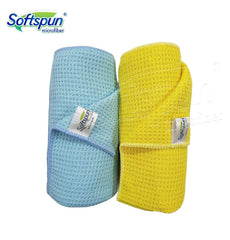 Softspun Microfiber Waffle Weave Cloths Towel 300 Gsm | Multipurpose Highly Absorbent Lintstreak Free Wash Cloth (1 Piece) -Sky Blue & Yellow