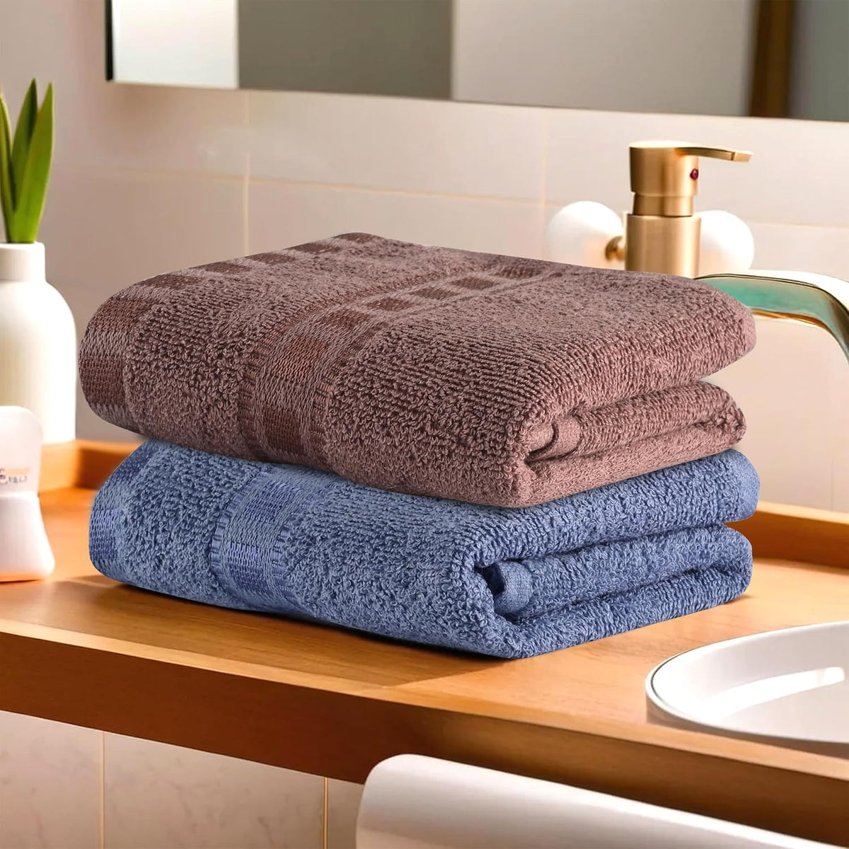 Kuber Industries Cotton Hand/Face Towels 400 Gsm | Easily Washable Workout Gym Napkins For Men (Dark Blue & Brown) - Pack Of 2