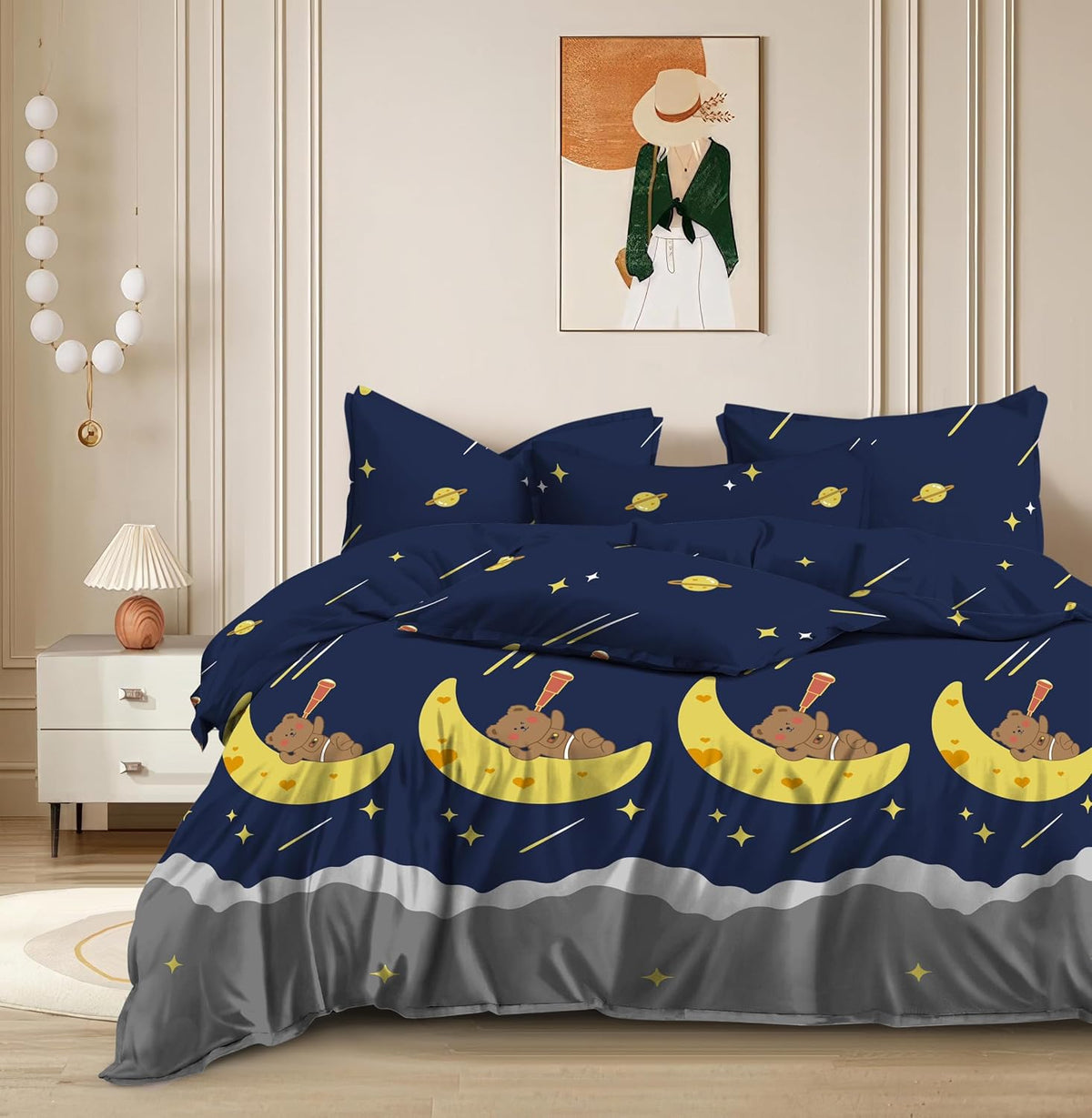 Kids Bed Sheet For King Size With 2 Pillow Cover + Comforter Boys & Girls - 72 X 78 Inches, Dark Blue | Wrinkle Free Soft & Cozy Bedding - Premium Ultra Soft Bedsheet